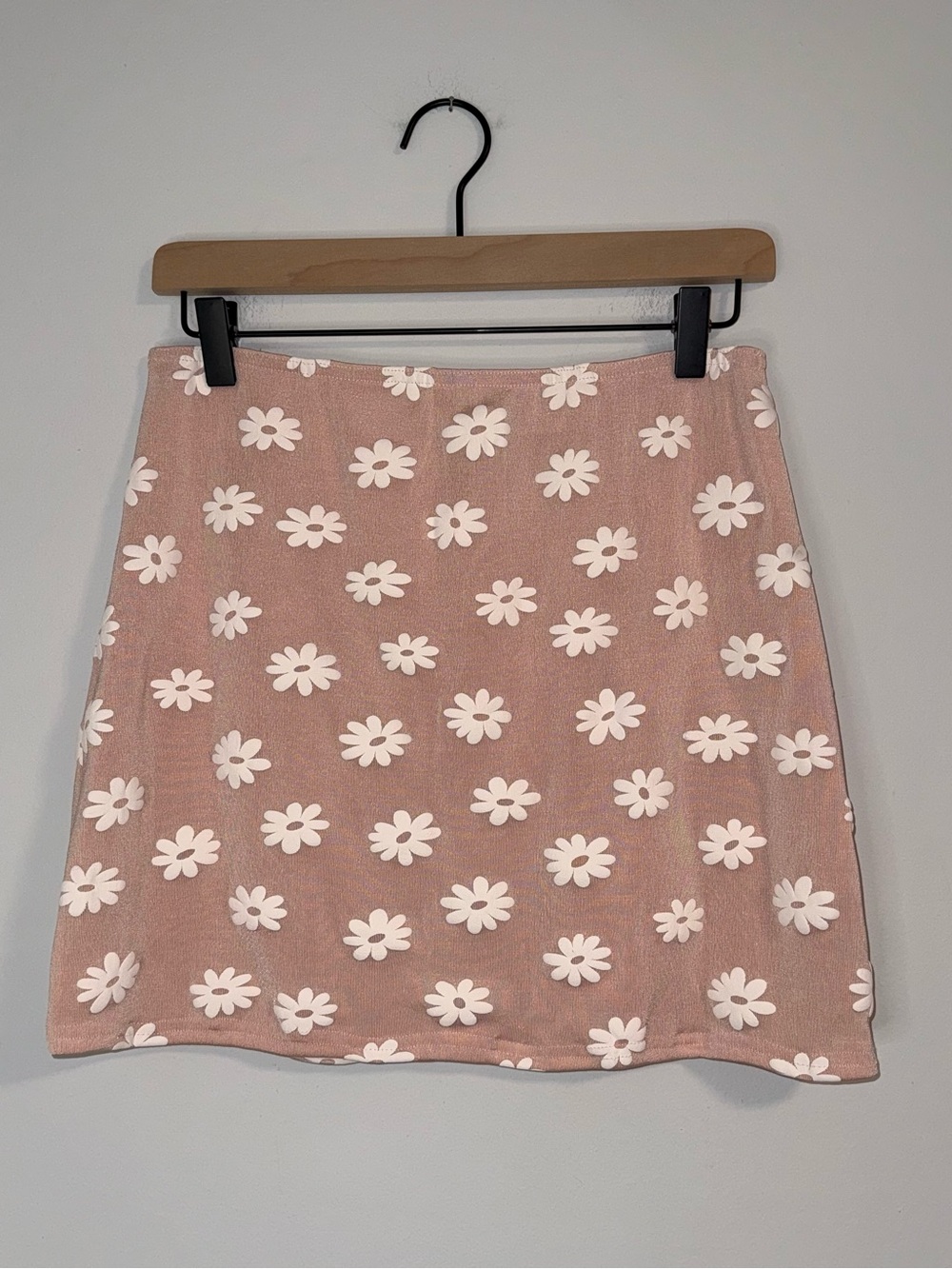 VTG Express Tricot Rose Pink Daisy Puff Print Mini Skirt Sz M